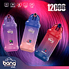 Three colorful disposable vape devices labeled "Bang King" with different flavors: Royal Grape, Peach Berry, and Triple Berry Ice, set against a vibrant background. The image highlights features like 12,000 puffs, 23ml capacity, 650mAh battery, Type-C charging, and 1.2Ω mesh coil.