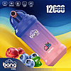 A disposable vape device labeled "Bang King" with a peach berry flavor, showing a 650mAh battery, 23ml capacity, 12,000 puffs, and Type-C charging.