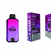 Bang disposable vape packaging with a purple gradient design. The packaging highlights key features such as "2,000 puffs," "grape ice" flavor, and warnings about nicotine content.