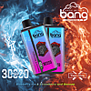 Bang disposable vape devices with a colorful design featuring a stylized dog wearing a red hat. The text highlights "3000 puffs" and flavors "Blueberry Ice & Strawberry and Banana."