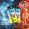 Bang disposable vape packaging with a monkey mascot, featuring the flavors "Blueberry Ice" and "Strawberry and Banana," against a background of contrasting blue ice and red fire elements.