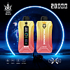 Two gradient-colored vape devices labeled "Bang Beach" and "Pink Lemonade," each displaying "20,000 puffs." The devices have a 35ml capacity, Type-C charging, 650mAh battery, and dual mesh technology.