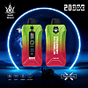 Two green and red vape devices labeled "Bang Beach" and "Strawberry Watermelon" with a gorilla logo, featuring "20,000 puffs," "35ml," "Type-C," "650mAh," and "Dual Mesh" icons, against a cosmic background.