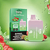 Strawberry Kiwi flavored disposable vape device with a green and pink design, next to its packaging displaying product details and a nicotine warning label.