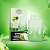 Sour apple flavored vape device with 5000 puffs, 650mAh battery, and 13ml e-liquid capacity displayed alongside its packaging.