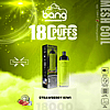 Vape product packaging featuring a "Bang Disposables" vape with 18,000 puffs, strawberry kiwi flavor, rechargeable via Type-C, and mesh coil technology.