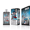 Bang King Vape device and packaging with "15000 puffs" label, featuring a cartoon character driving a red car and warning text about nicotine addiction.