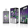 Packaging and product image of a vape device called "Bang King" with "15000 Puffs" and "Aloe Grape" flavor, featuring a cartoon character with green hair and a purple mustache.