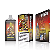 "Packaging for a vape device labeled 'Bang King 15000 Puffs' with a strawberry banana flavor, featuring a cartoon character on a motorcycle."