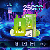 Bang King 25000 puffs disposable vape device with a green apple flavor design, displaying "650mAh," "23ML," and "Type-C" icons, with a colorful background featuring neon trees and a river.