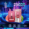 Bang King 25000 puffs disposable vape with watermelon flavor packaging, featuring a 650mAh battery, 23ml e-liquid capacity, and Type-C charging, displayed against a vibrant, surreal background with neon-lit trees and a glowing river.
