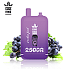 Purple vape device labeled "BANG KING" with grape flavor and "25,000 puffs" written on it, shown with fresh grapes in the background.