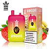 A colorful Bang King vape device with 25,000 puffs, featuring a strawberry-banana flavor and a warning label about nicotine.
