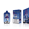 Blue disposable vape device and packaging with a cartoon monkey wearing a purple hat. The device features a digital screen and is labeled "Bang King" with "15,000 puffs" and "Berry Blast" flavor. Warning about nicotine addiction is displayed.