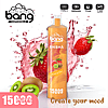 Disposable vape device with "Vape with a Bang" branding, featuring a strawberry and kiwi flavor, 600mAh battery, 15ml capacity, and 15,000 puffs.