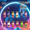 A variety of Bang disposable vape devices in different flavors, arranged against a colorful cosmic background with clouds, planets, and stars.