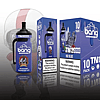 Bang disposable vape package with a blue "Mr. Blue" design featuring a cartoon character in a helmet, labeled as "Blueberry Raspberry Ice," offering 12,000 puffs, and containing nicotine warnings.
