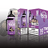 A purple box and bottle of Bang disposable vape with the flavor "Grape Ice," featuring a muscular character illustration and nicotine warning labels.