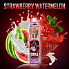Gorilla Garage vape product labeled "Strawberry Watermelon" with large images of strawberries, watermelon slices, and splashes of liquid in the background.