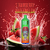 A colorful vape pen labeled "RAWAM TORNADO" with a skull design is set against a vibrant backdrop of splashing strawberries and watermelons, highlighting the "STRAWBERRY WATERMELON" flavor.