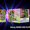 "Bang 28000 disposable vape featuring a Strawberry Kiwi Fruit flavor, mesh coil, Type-C rechargeable port, and vibrant packaging with a bold design and nicotine warning label."