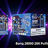 Bang 28000 disposable vape with blueberries and raspberries flavor packaging, featuring a bold graphic design, product details, and a nicotine warning label.