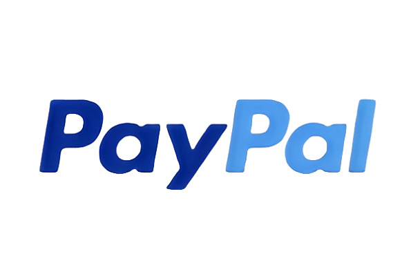 PayPal logo with blue gradient text.