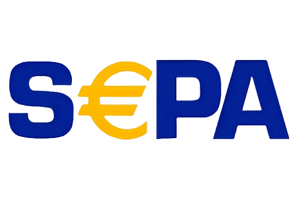 Logo of SEPA featuring blue letters with the Euro symbol (€) in yellow.