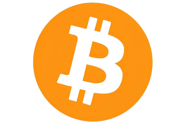 Logotipo do Bitcoin: um círculo laranja com um símbolo "B" branco estilizado no centro, com duas linhas verticais atravessando a letra.