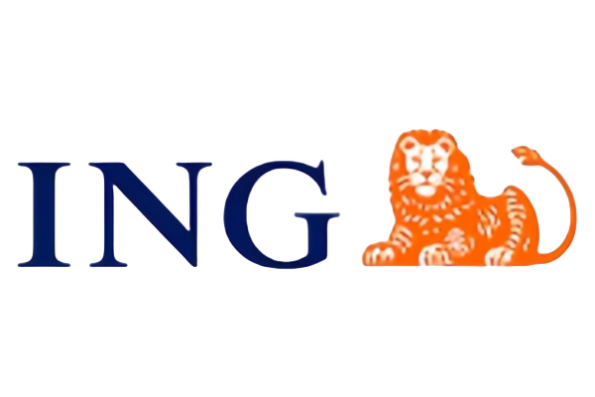 Logotipo do ING com as letras "ING" e um leão laranja.